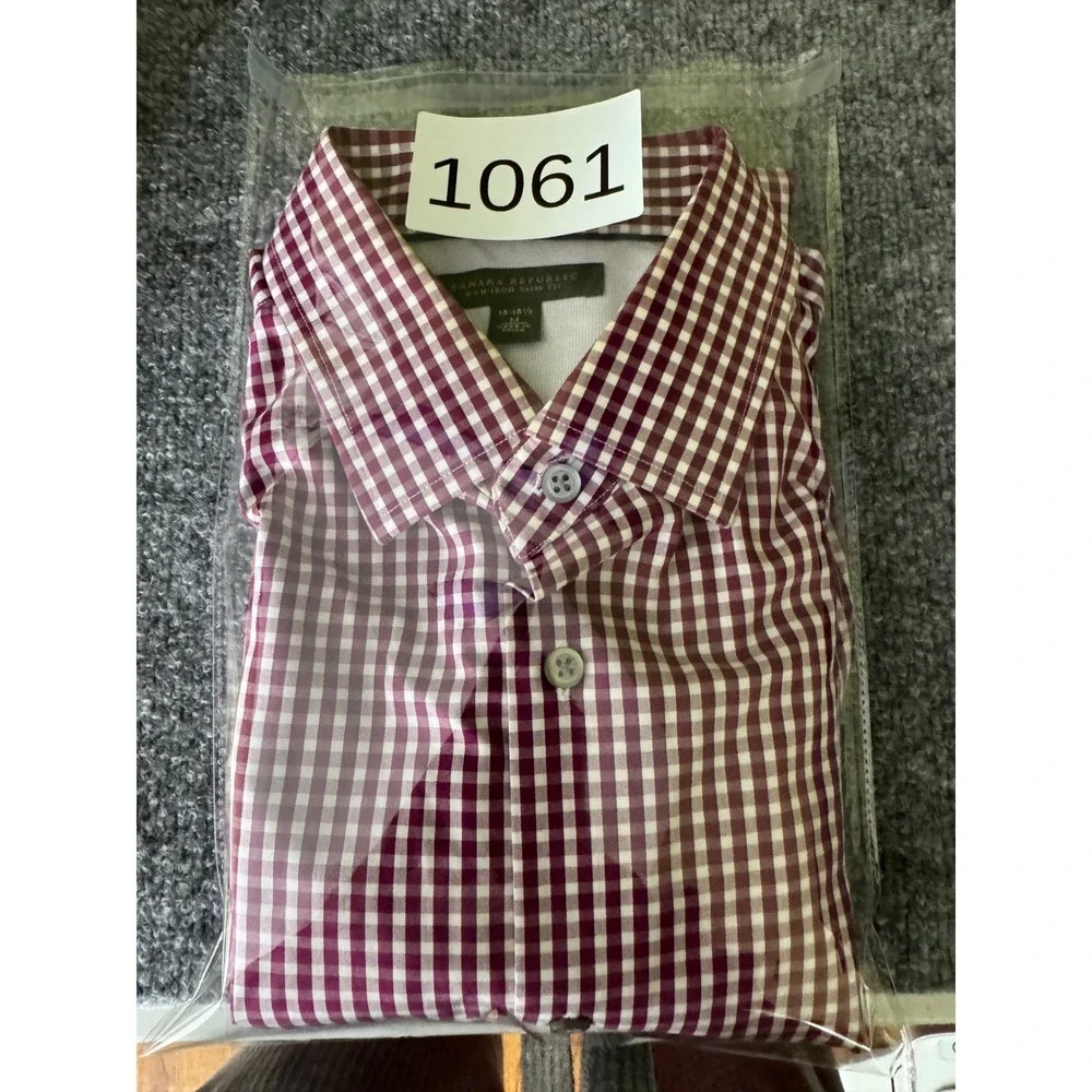 Banana Republic Button Down L/S Men M Classic Cotton Slim Fit Burgundy Gingham